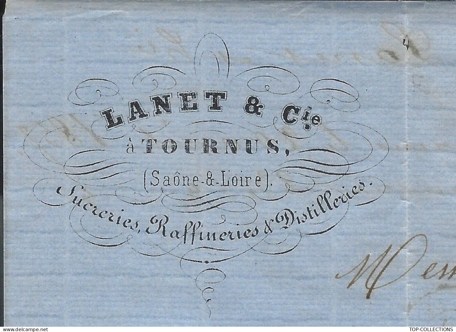 1857 ENTETE LANET à Tournus Saone Et Loire Timbre Empire Sucrerie Raffinerie Distillerie Pour Boisgaultier Fr. à Paris - 1800 – 1899