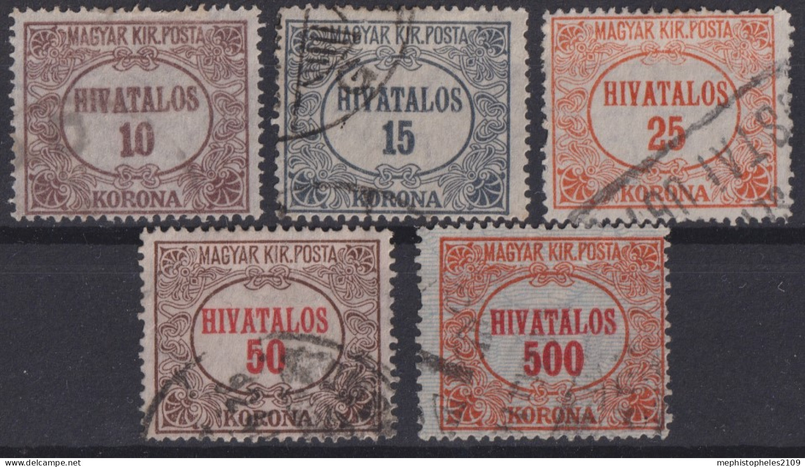 HUNGARY 1921-23 - Canceled - Sc# O10-O13, O18 - Service  - Dienstmarken