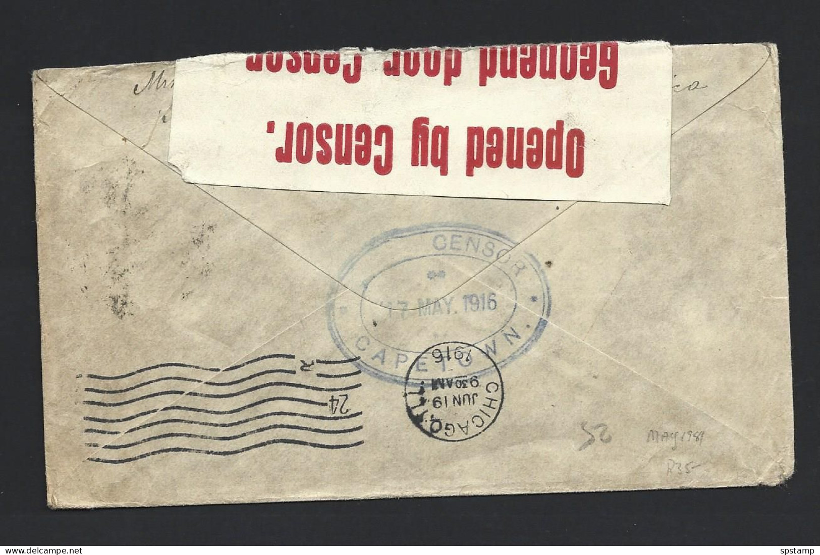 Rhodesia 1916 WWI Censored Cover Salisbury To Chicago USA Via South Africa - Southern Rhodesia (...-1964)