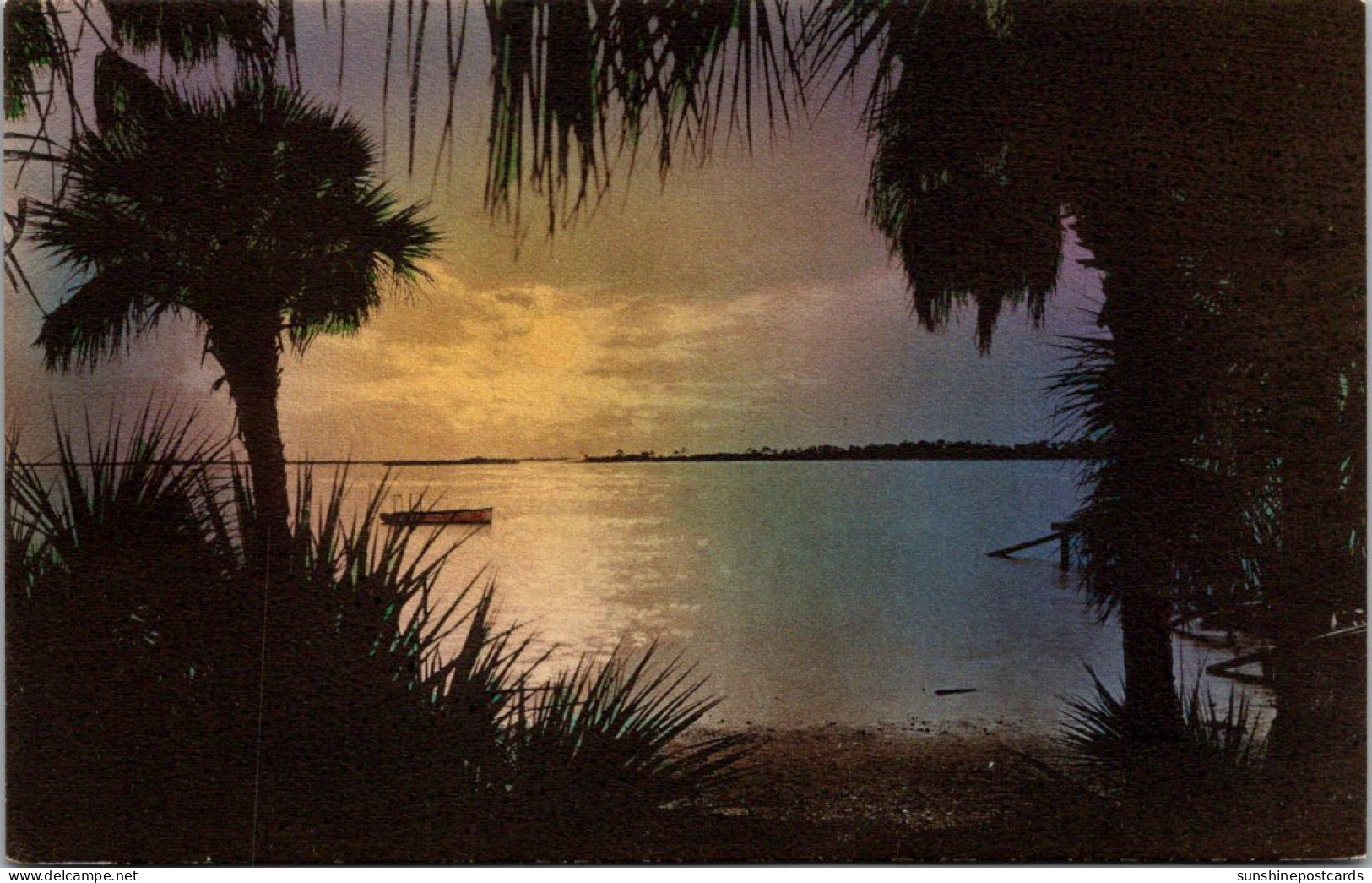 Florida St Petersburg Moonlight On Boca Ceiga Key Handcolored Albertype - St Petersburg