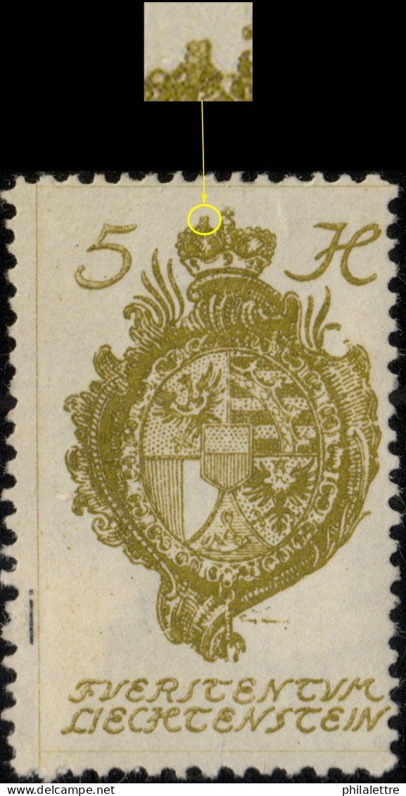 LIECHTENSTEIN - 1920 - Mi.25 5h Olive-green - Extra Diadem On Crown - Mint* - Unused Stamps