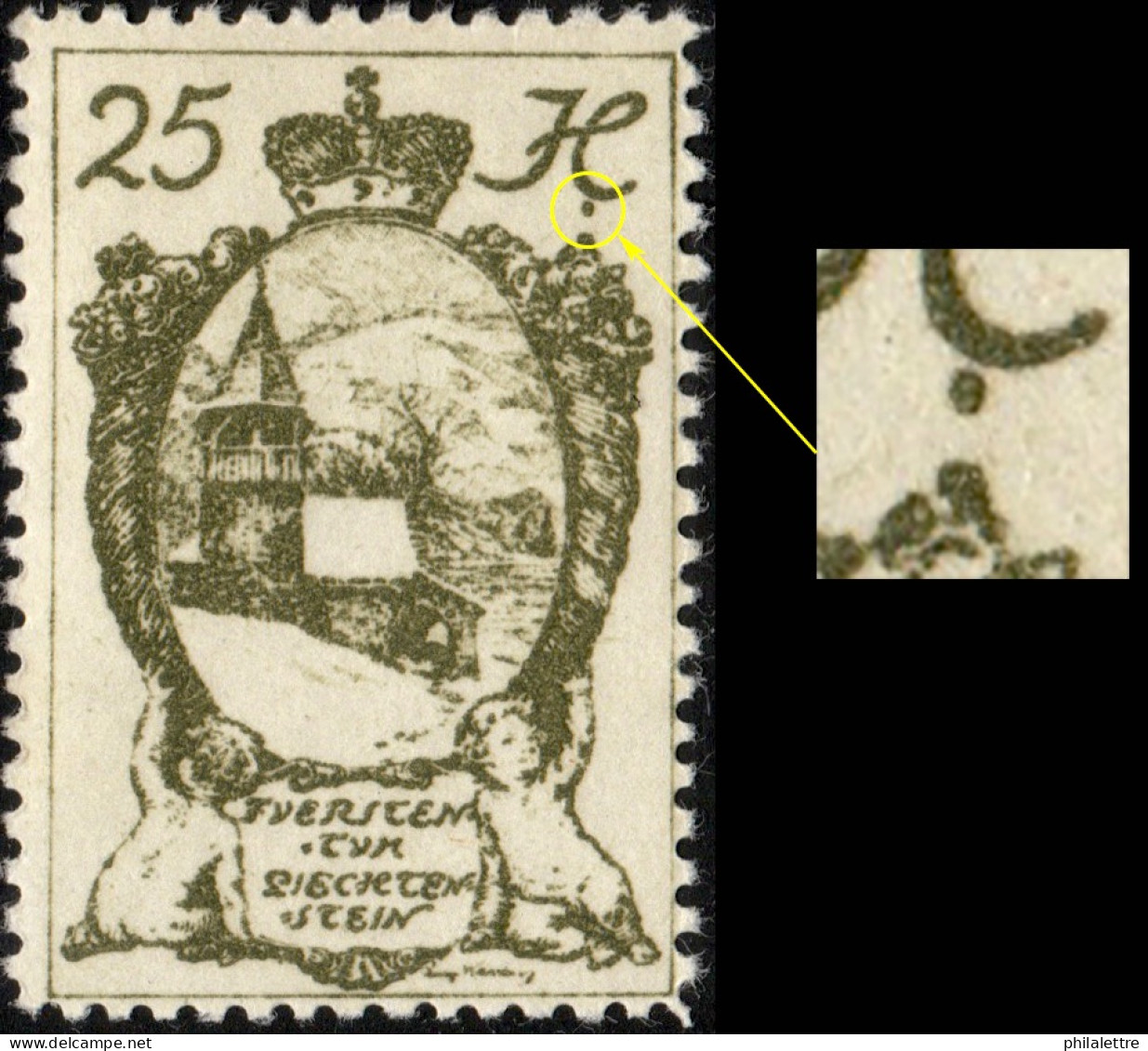 LIECHTENSTEIN - 1920 - Mi.29 - 25h Variety "dot Under H" - Mint** - Unused Stamps
