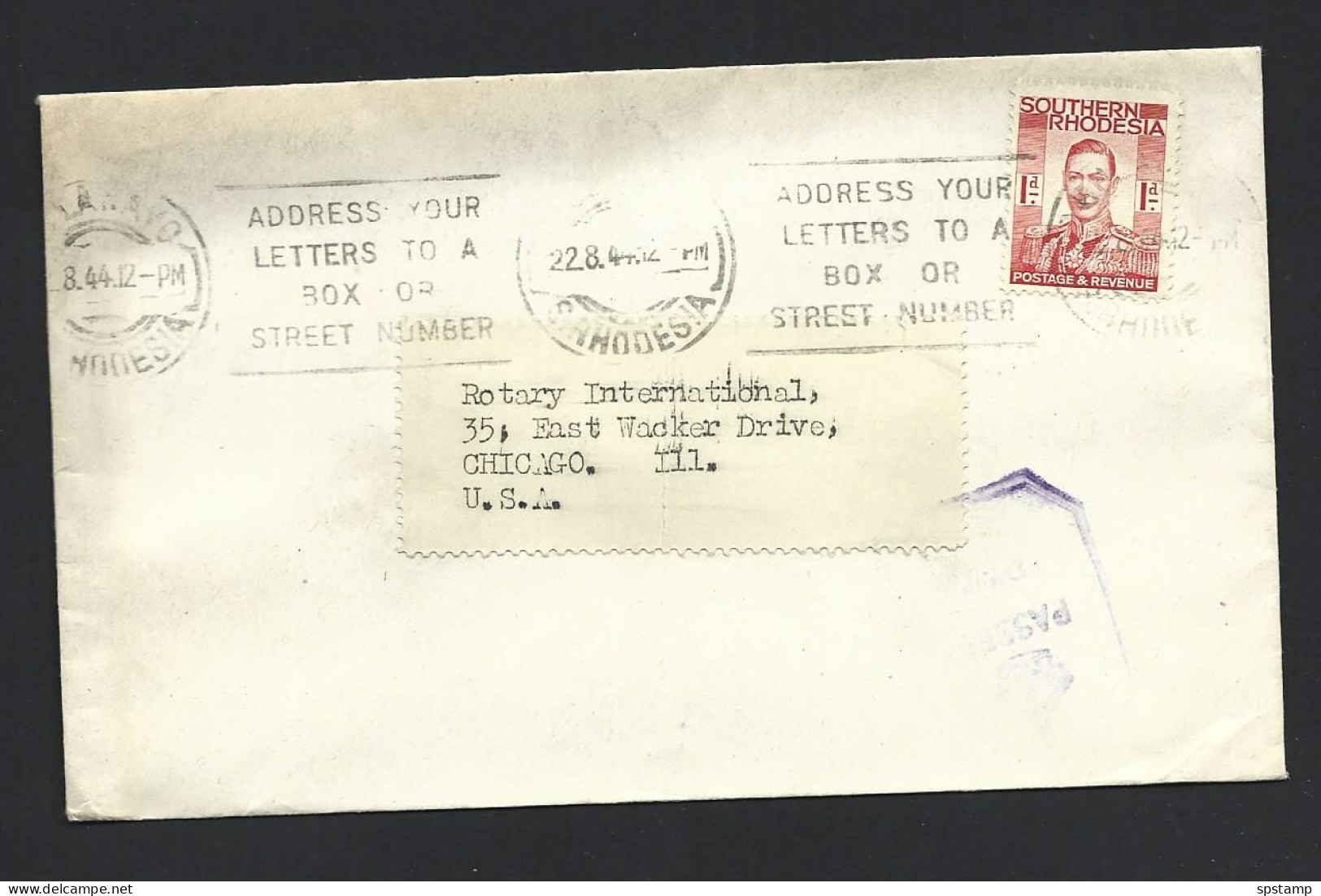 Rhodesia 1944 August 22nd Censored Cover Bulawayo To Chicago USA - Southern Rhodesia (...-1964)