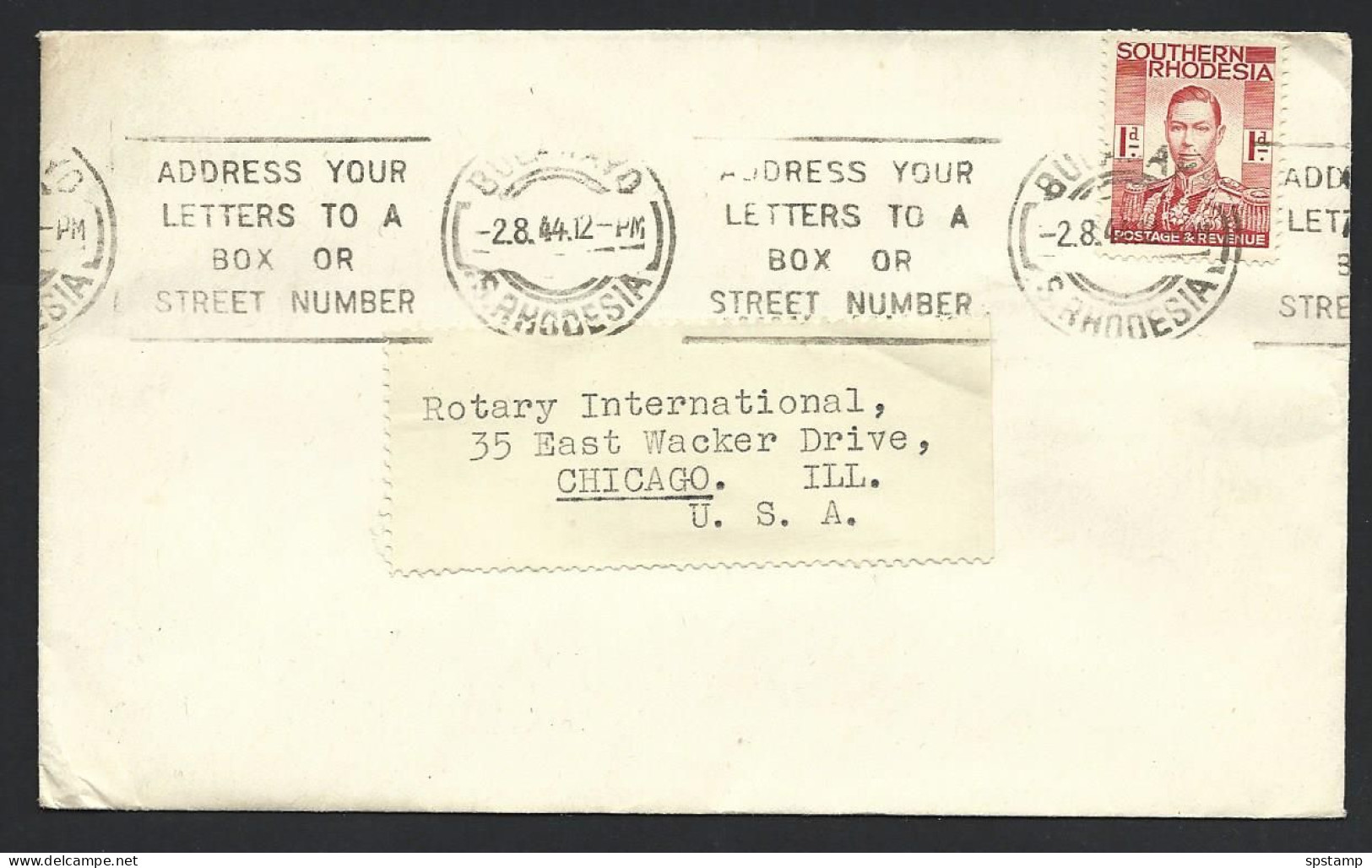 Rhodesia 1944 August 2nd Cover Bulawayo To Chicago USA - Southern Rhodesia (...-1964)