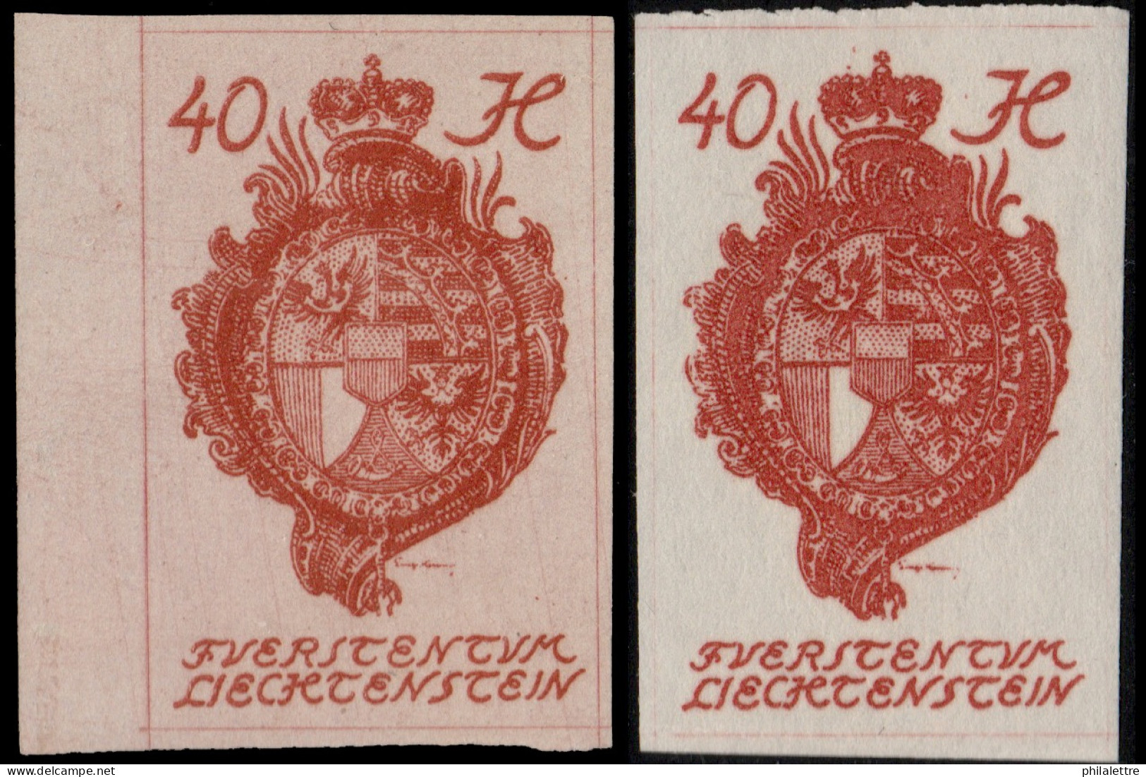 LIECHTENSTEIN - 1920 - Mi.23 40h Red X2 - Reddish Background & Normal - Mint ** - Nuevos