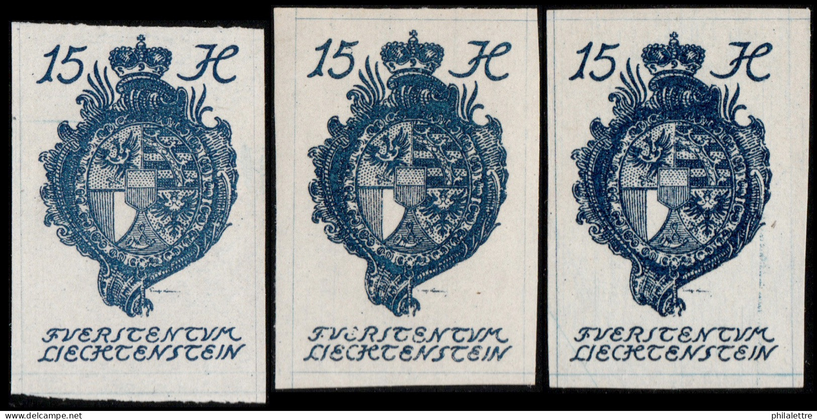 LIECHTENSTEIN - 1920 - Mi.19 15h Blue X3 Shades From Light To Dark - Mint ** - Unused Stamps