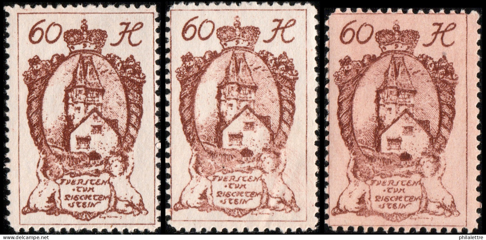 LIECHTENSTEIN - 1920 - 3x Mi.33 - 60h Reddish Brown - Mint* - Ungebraucht