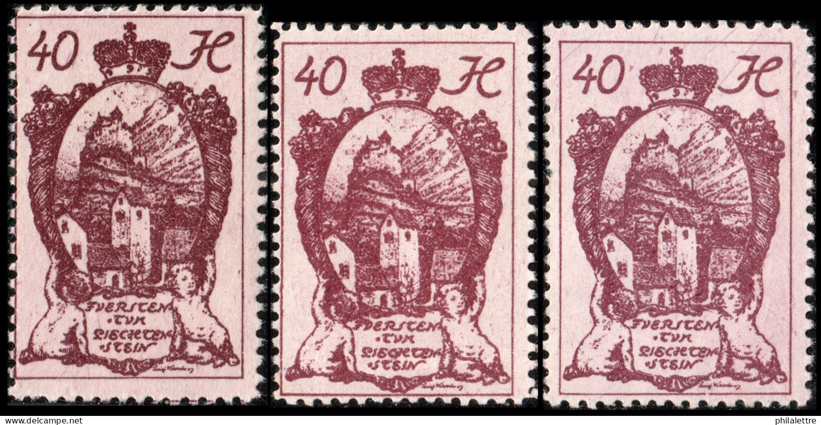 LIECHTENSTEIN - 1920 - 3x Mi.31 - 40h Brown-lilac (shades) - Mint** - Ungebraucht