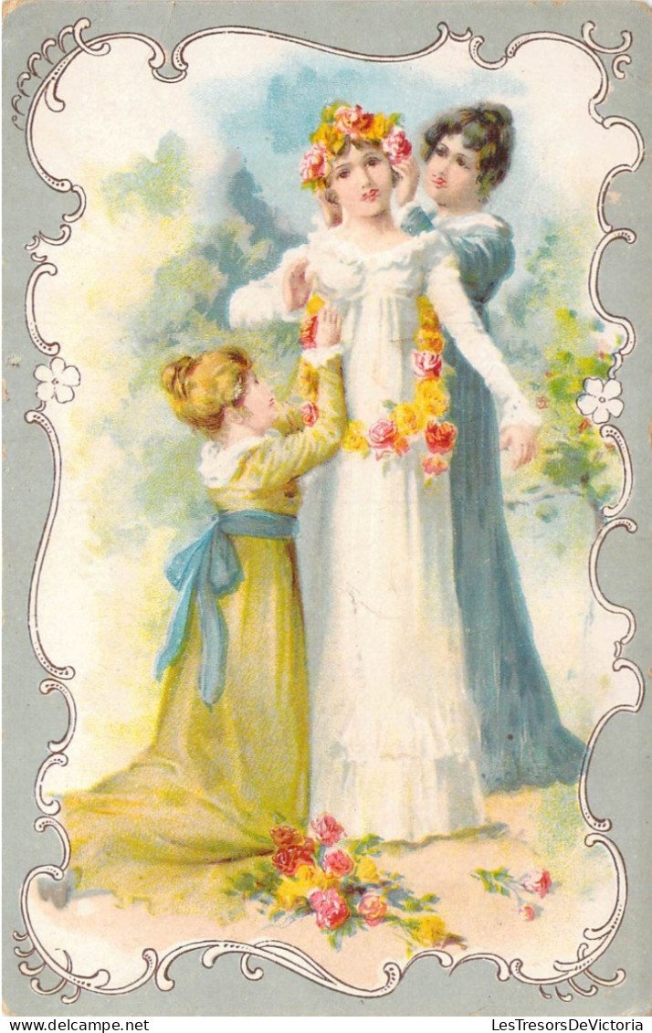 FANTAISIE - Femme - Filles - Fleurs - Robe - Carte Postale Ancienne - Vrouwen