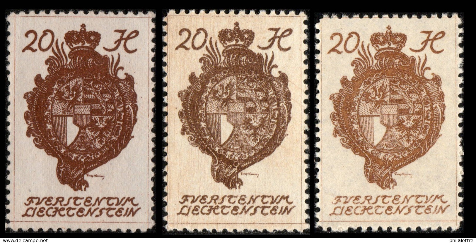 LIECHTENSTEIN - 1920 - 3x Mi.28 - 20h Reddish Brown (shades) - Mint** (b) - Nuovi