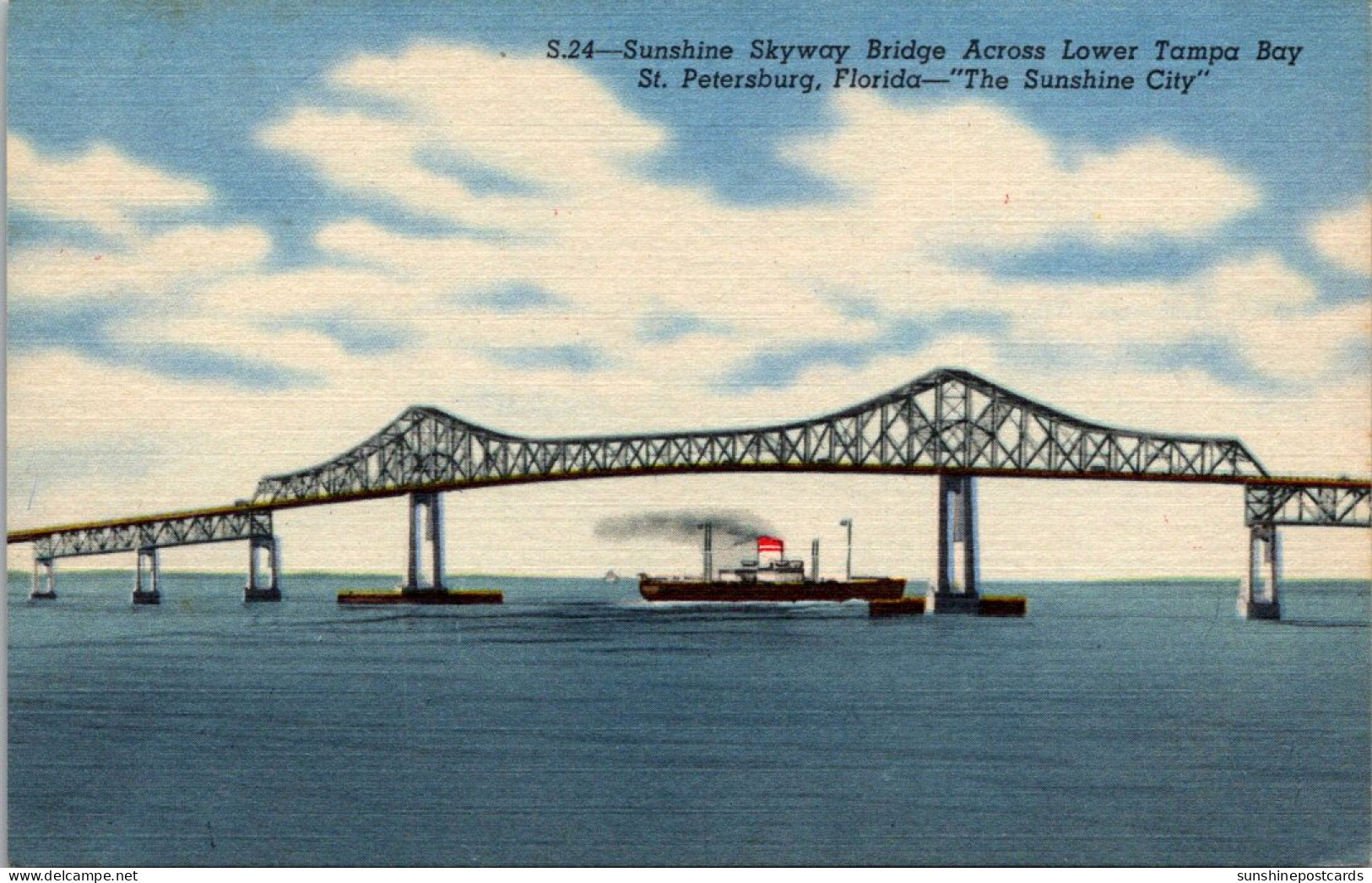 Florida St Petersburg Sunshine Skyway Bridge Across Lower Tampa Bay Curteich - St Petersburg