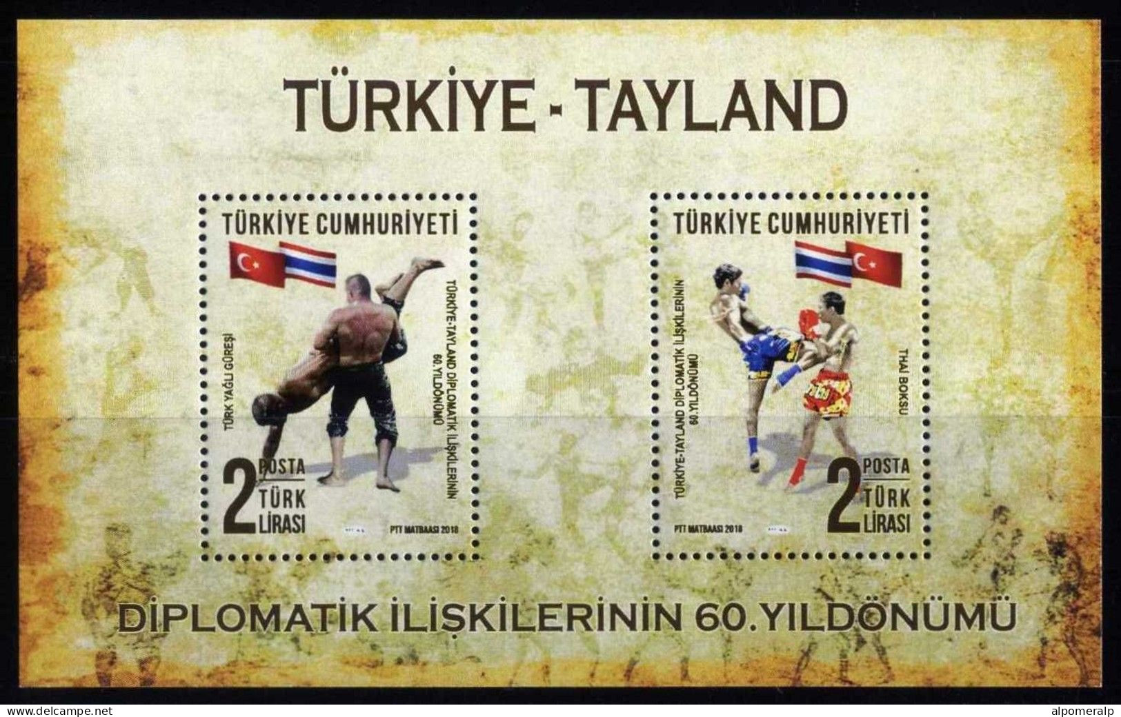 Türkiye 2018 Mi 4433-4434 MNH Turkish Oil Wrestling, Thai Boxing, Martial Arts, Diplomacy, Joint Issues Flag [Block 177] - Zonder Classificatie