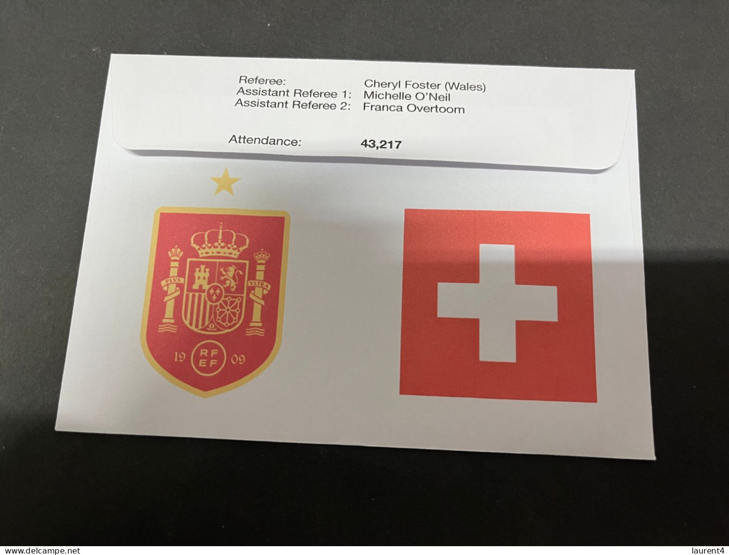 6-8-2023 (1 T 37) FIFA Women's Football World Cup Match 49 (stamp + $ 1.00 Cion) Switzerland (1) V Spain (5) - Dollar