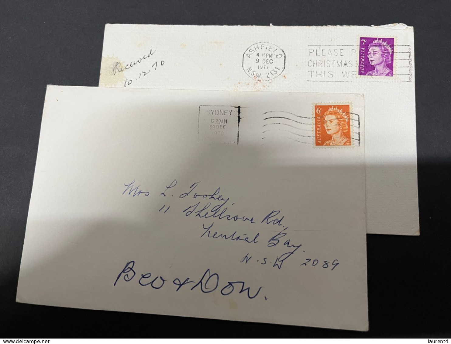 6-8-2023 (1 T 39)  Australia - 2 Lettes Posted With Stamps (Queen Elizebath II) 1970 + 1971 - Covers & Documents