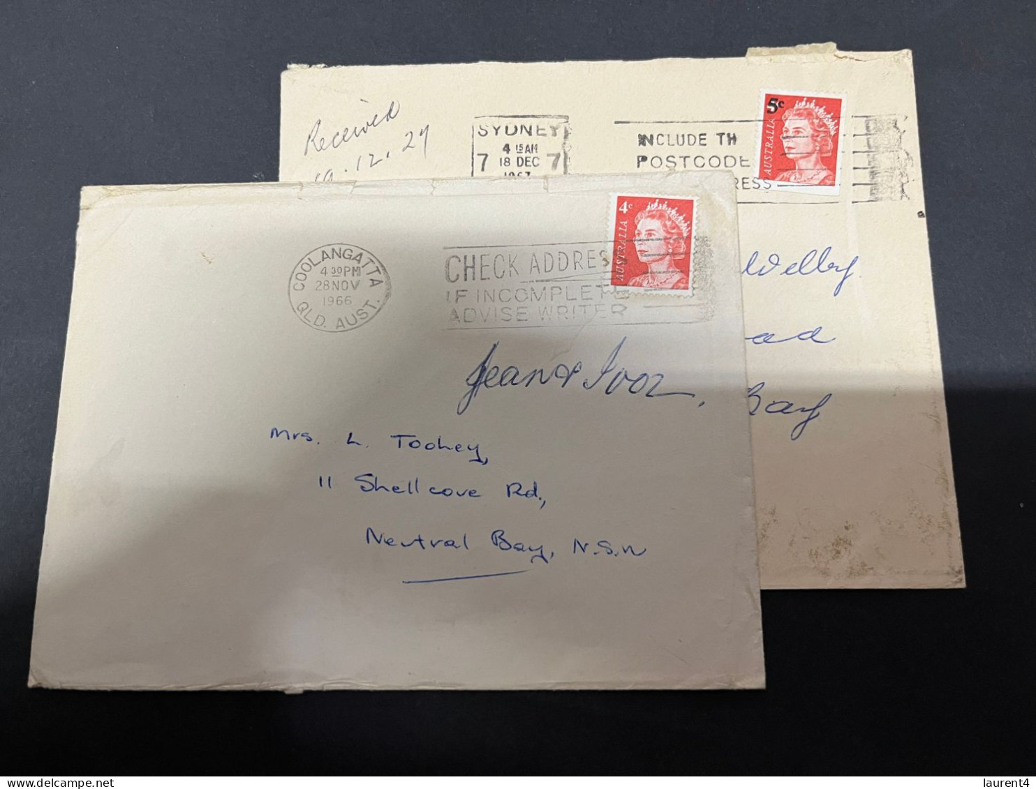 6-8-2023 (1 T 39)  Australia - 2 Lettes Posted With Stamps (QEII) 4c & 5 C (4c Crossed 5c Over-print) - Lettres & Documents