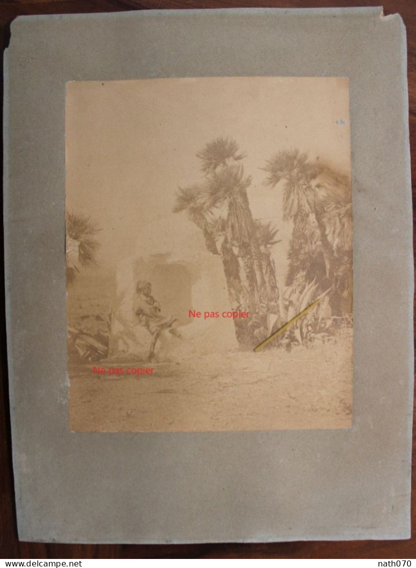 Photo 1880's Enfant Sur Un Puit Dans Oasis Palmeraie Algérie Tunisie France Tirage Albuminé Albumen Print Vintage - Antiche (ante 1900)