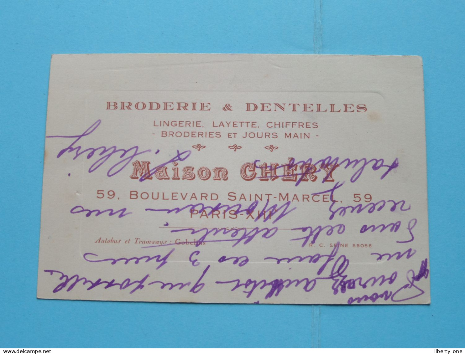 Broderie & Dentelles " Maison Chéry " 59 Blvd St. MARCEL à PARIS XIIIe France ( Zie/Voir Scans ) ( Format 12 X 8 Cm.) ! - Visiting Cards