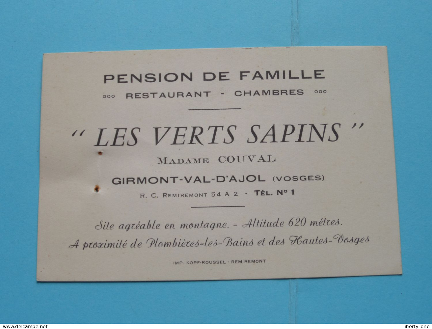 " LES VERTS SAPINS " Mme COUVAL Pension à GIRMONT-VAL-D'AJOL - Vosges France ( Voir Scans ) ( Format 12 X 8 Cm.) ! - Cartes De Visite