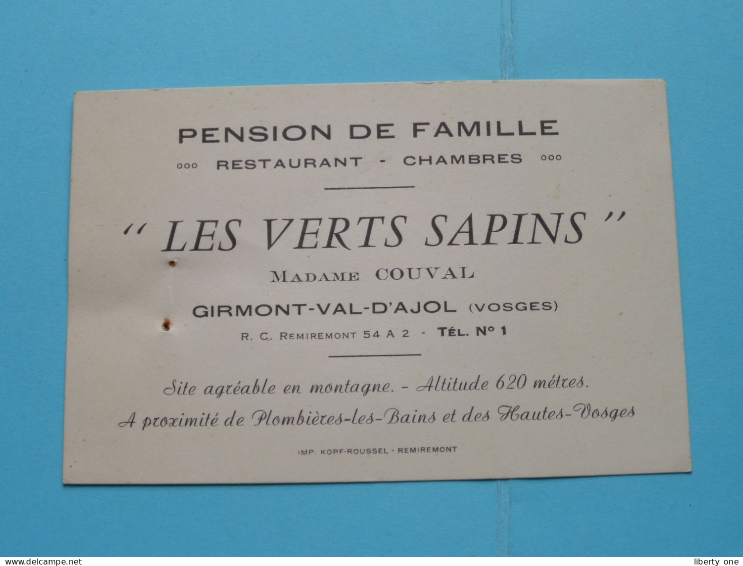 " LES VERTS SAPINS " Mme COUVAL Pension à GIRMONT-VAL-D'AJOL - Vosges France ( Voir Scans ) ( Format 12 X 8 Cm.) ! - Visiting Cards