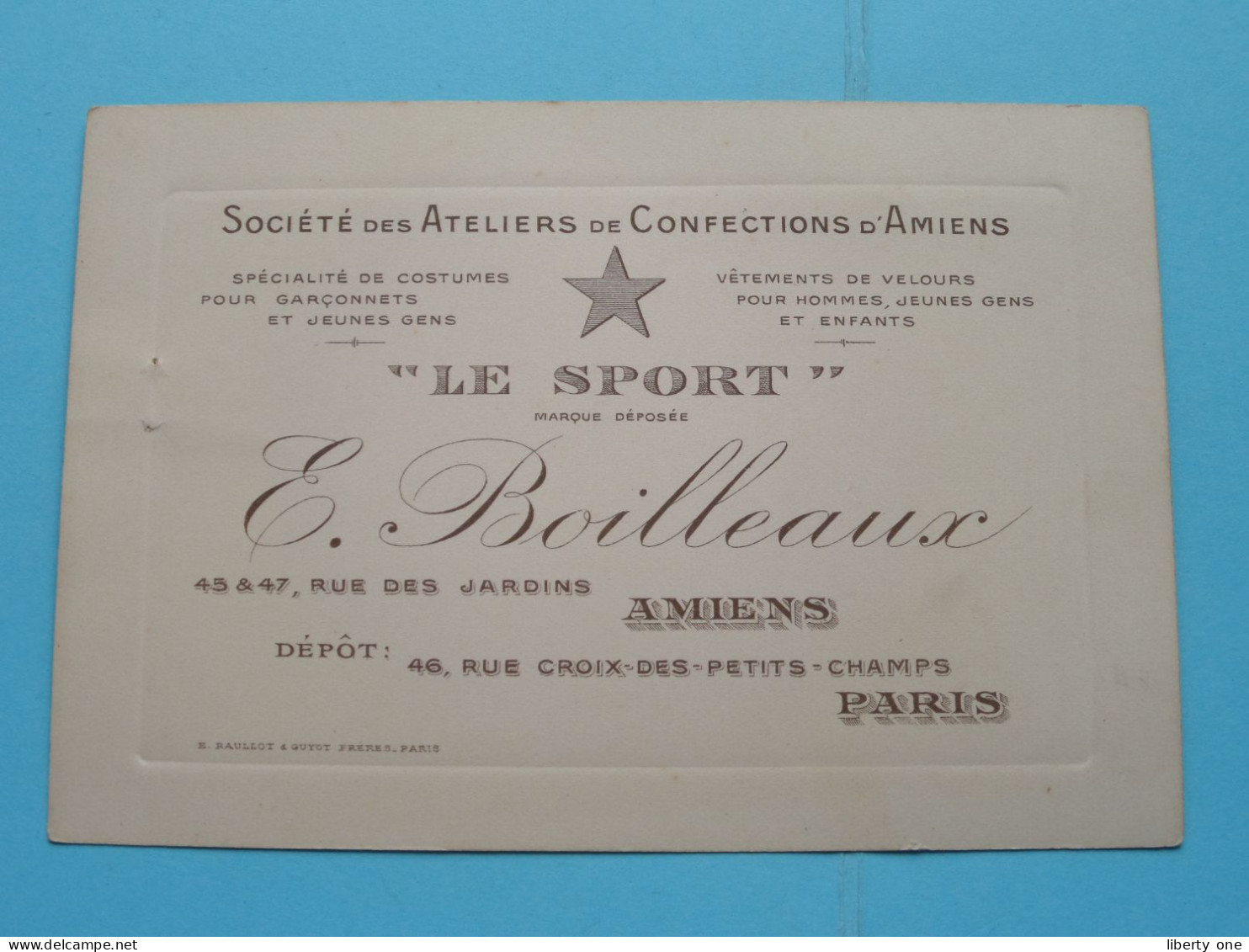 E. BOILLEAUX " LE SPORT " Soc. Des Ateliers De Confections D'Amiens France ( Voir Scans ) ( Format 13 X 9 Cm.) ! - Cartes De Visite