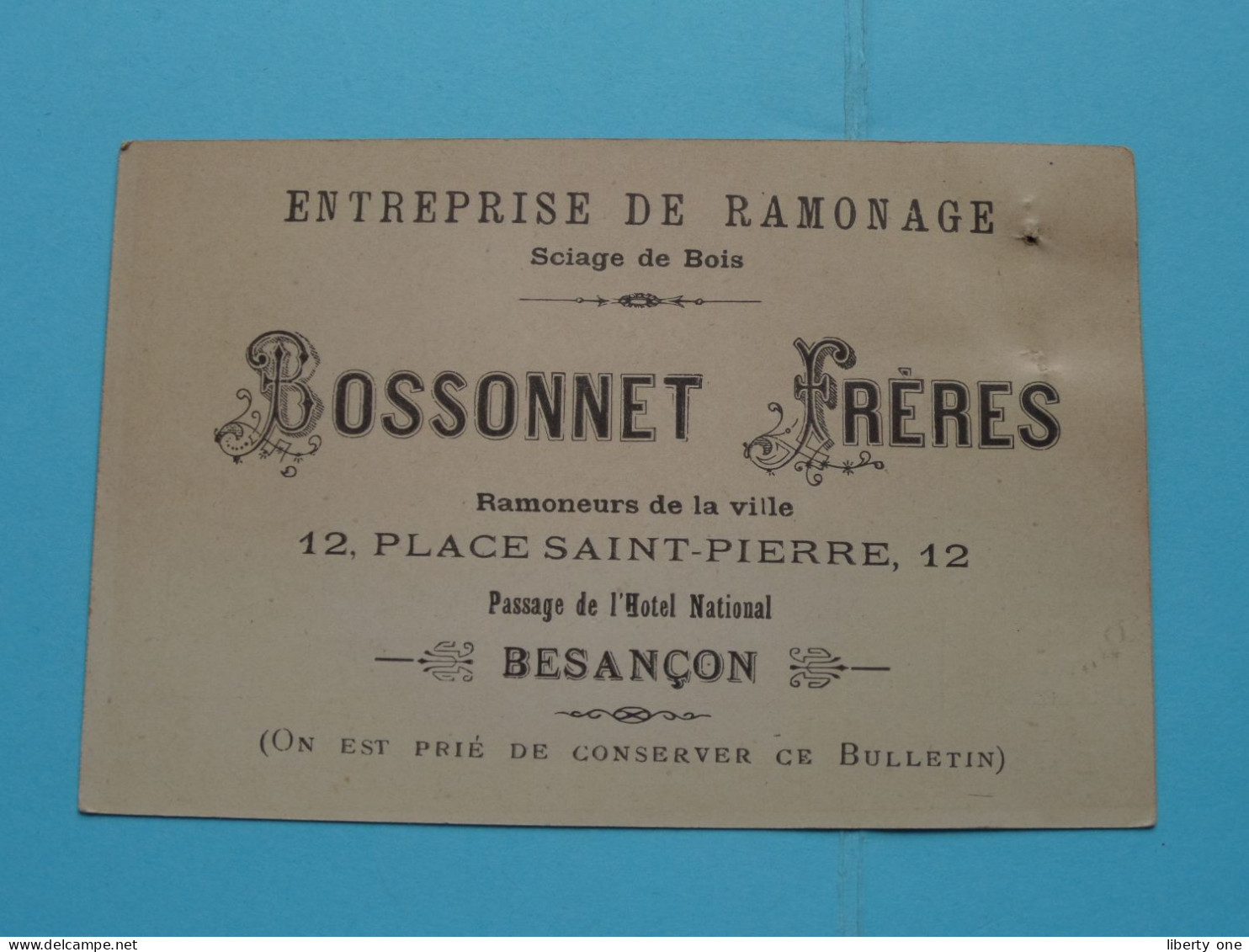 BOSSONET Frères (Entreprise De RAMONAGE) à Besançon France ( Voir Scans ) ( Format 12 X 8 Cm.) ! - Visitenkarten