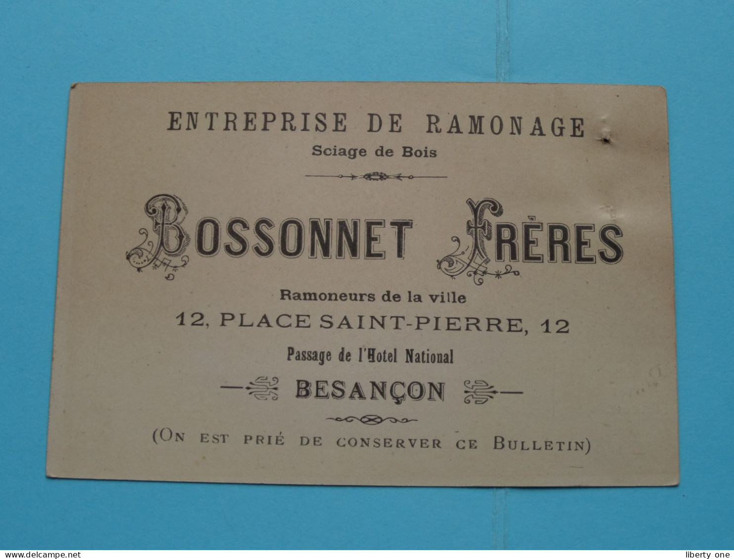 BOSSONET Frères (Entreprise De RAMONAGE) à Besançon France ( Voir Scans ) ( Format 12 X 8 Cm.) ! - Cartoncini Da Visita