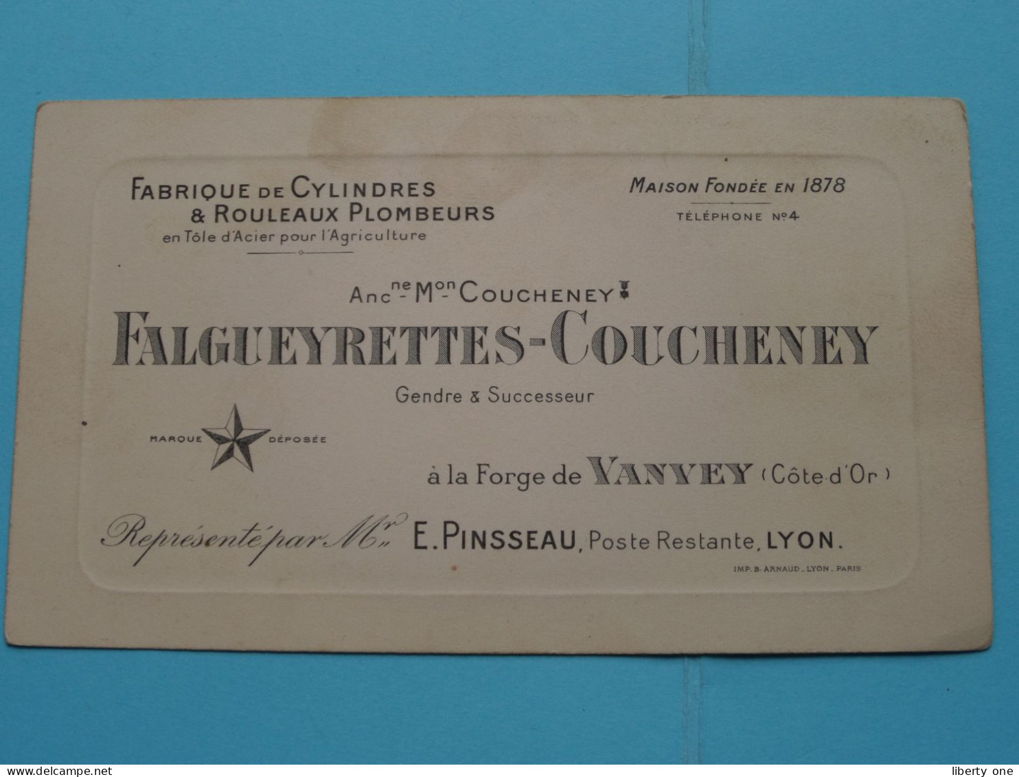 FALGUEYRETTES-COUCHENEY ( Fabr. Cylindres/Plombeur) à La Forge De VANVEY France ( Voir Scans ) ( Format 13,5 X 8 Cm.) ! - Visitekaartjes
