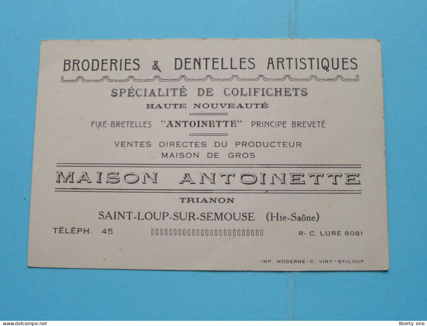 Maison ANTOINETTE Trianon SAINT-LOUP-SUR-SEMOISE (Hte-Saône) France ( Voir Scans ) ( Format 12 X 8 Cm.) ! - Visiting Cards