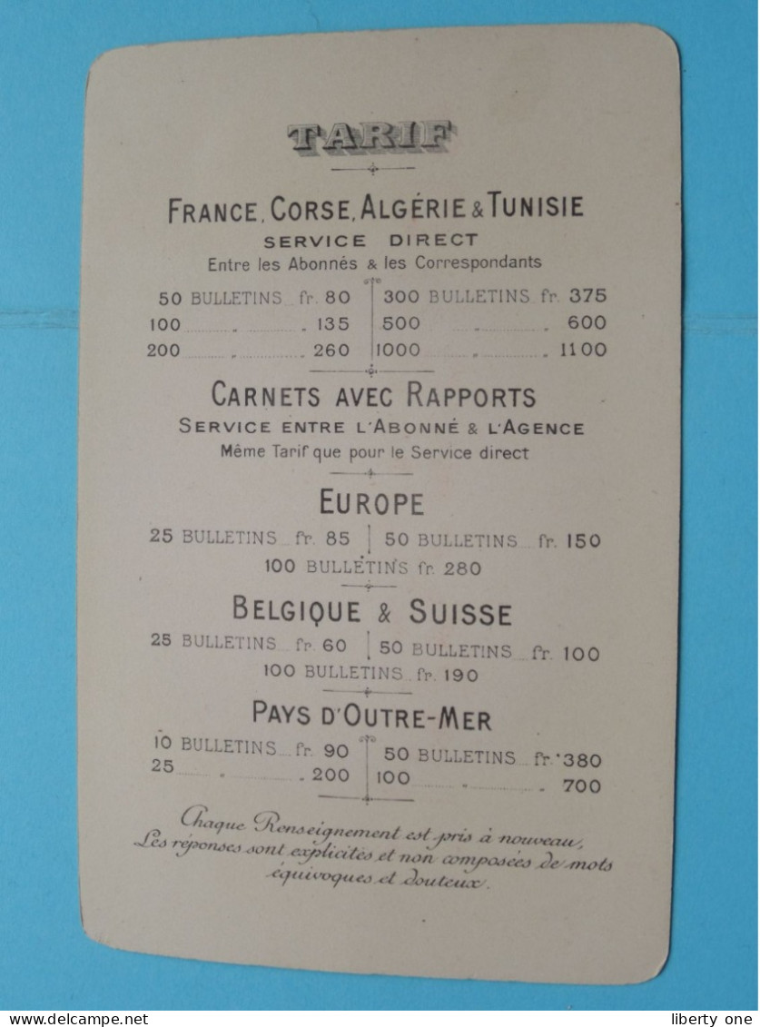 L'INFORMATION Renseignements Commerciaux à PARIS Rue De La Grange Batelière France ( Voir Scans ) ( Format 13 X 8 Cm.) ! - Visiting Cards