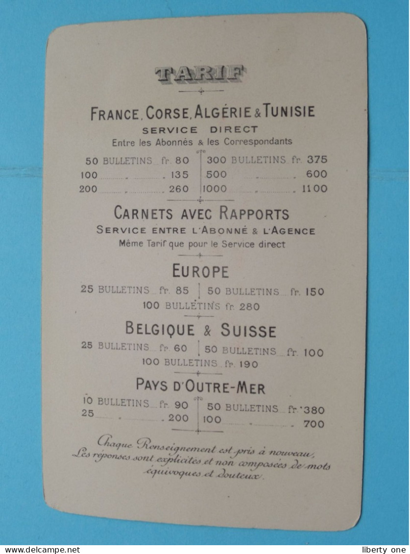 L'INFORMATION Renseignements Commerciaux à PARIS Rue De La Grange Batelière France ( Voir Scans ) ( Format 13 X 8 Cm.) ! - Cartoncini Da Visita