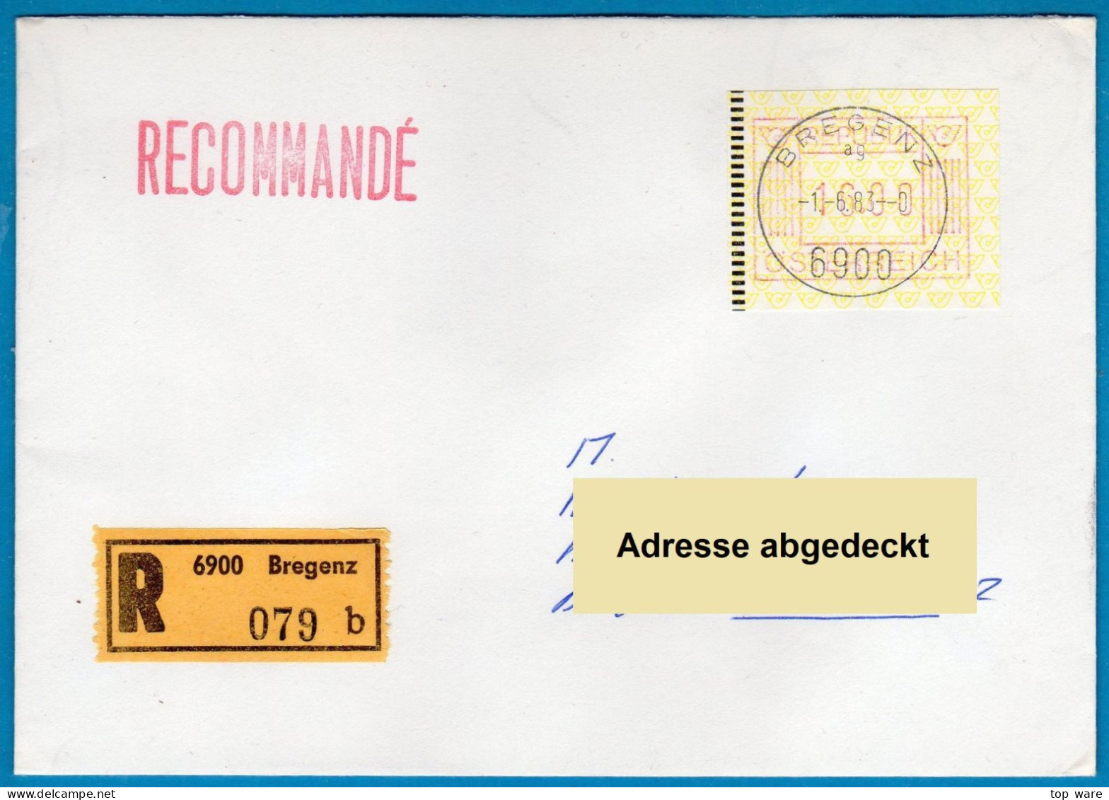 1983 Österreich Austria Automatenmarken ATM 1.1 / R-FDC 16S Von 6900 Bregenz Nach Deutschland / Frama Vending Machine - Timbres De Distributeurs [ATM]