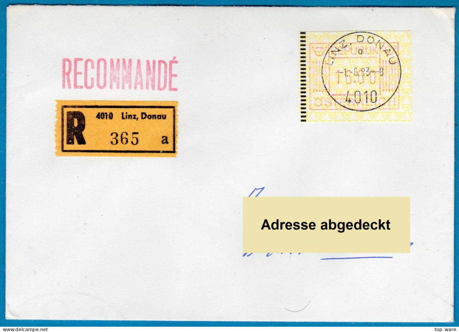 1983 Österreich Austria Automatenmarken ATM 1.1 / R-FDC 16S Von 4010 Linz Nach Deutschland / Frama Vending Machine - Machine Labels [ATM]