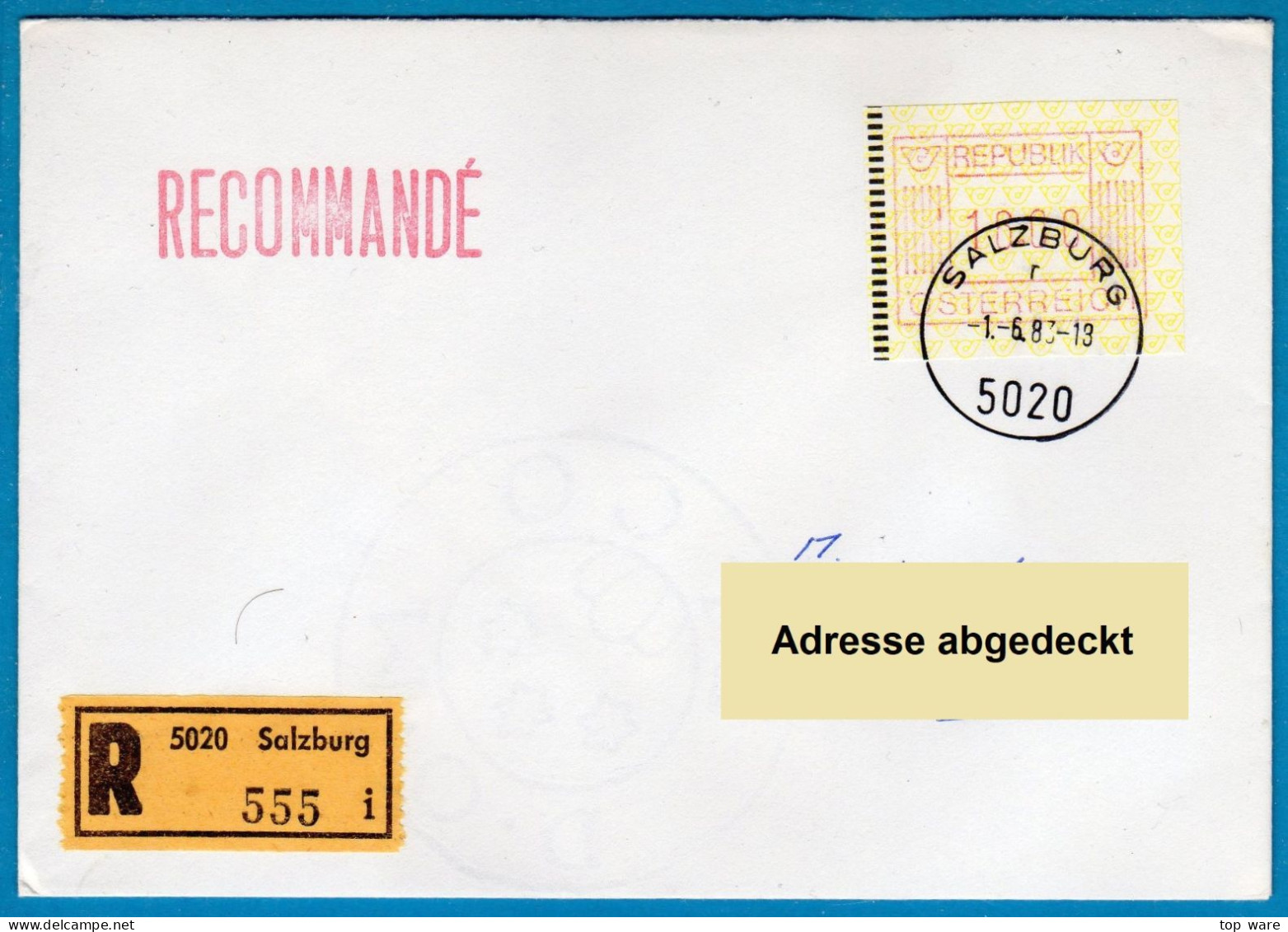 1983 Österreich Austria Automatenmarken ATM 1.1 / R-FDC 16S Von 5020 Salzburg Nach Deutschland / Frama Vending Machine - Machine Labels [ATM]