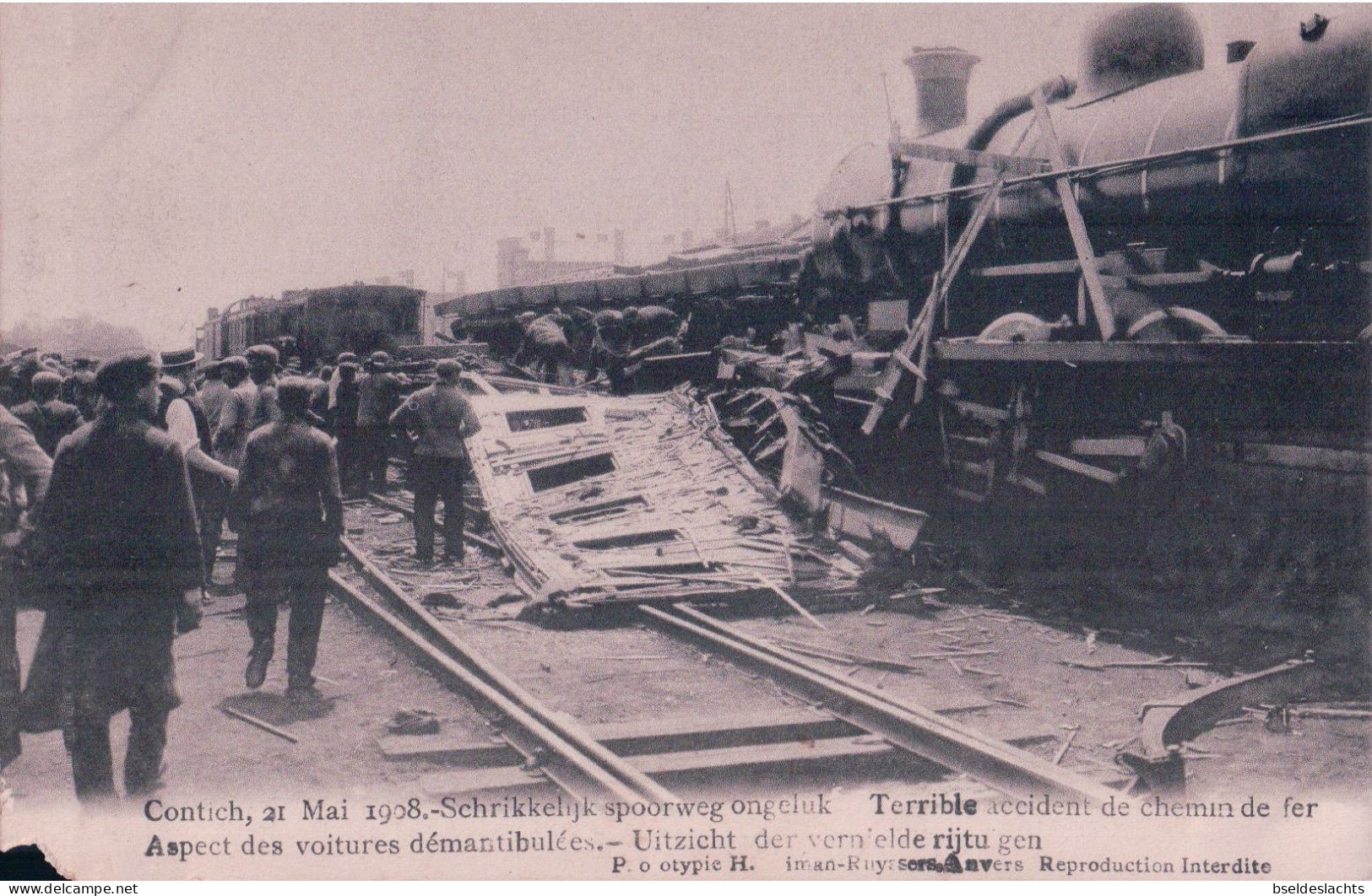 21 Mai 1908 Schrikkelijk Spoorweg Ongeluk Uitzicht Der Vernielde Rijtuigen - Kontich