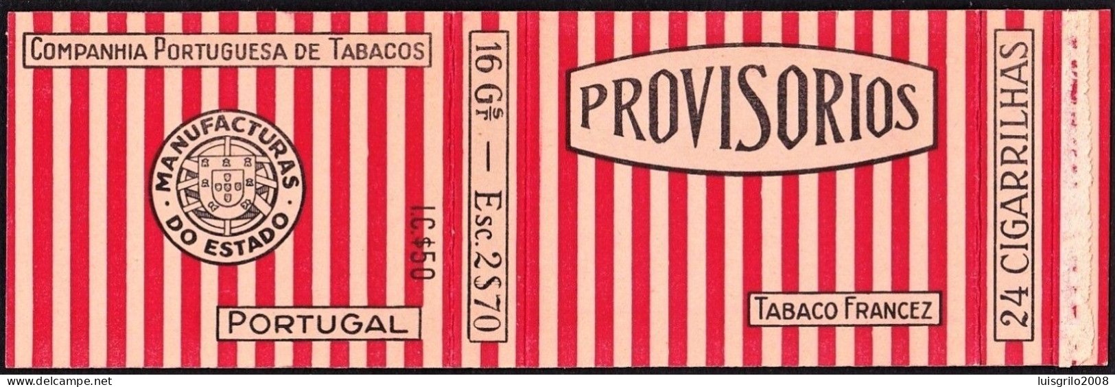 Portugal 1940/ 50, Pack Of Cigarrettes - PROVISÓRIOS Tabaco Francês -|- Companhia Portuguesa De Tabacos - Empty Tobacco Boxes