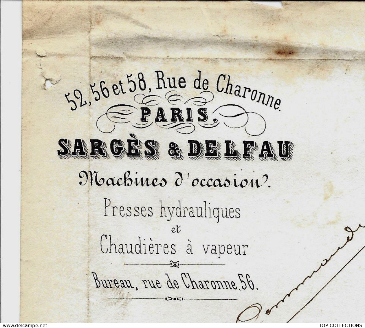 1862 ENTETE RARE  Sargès & Delfau Machines Vapeur Presses Chaudieres  Paris Timbre Empire > V. Doré Maitre De Forges - 1800 – 1899