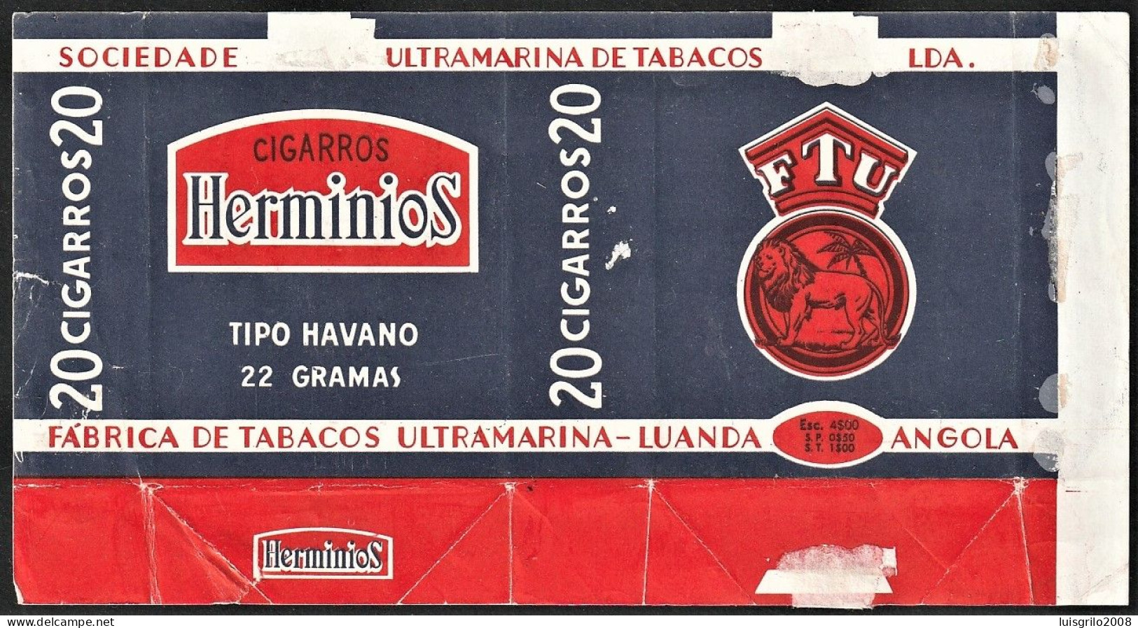 Angola, Portugal 1960/ 70, Pack Of Cigarrettes - Cigarros HERMINIOS -|- FTU Fábrica Ultramarina Tabacos, Luanda Angola - Tabaksdozen (leeg)