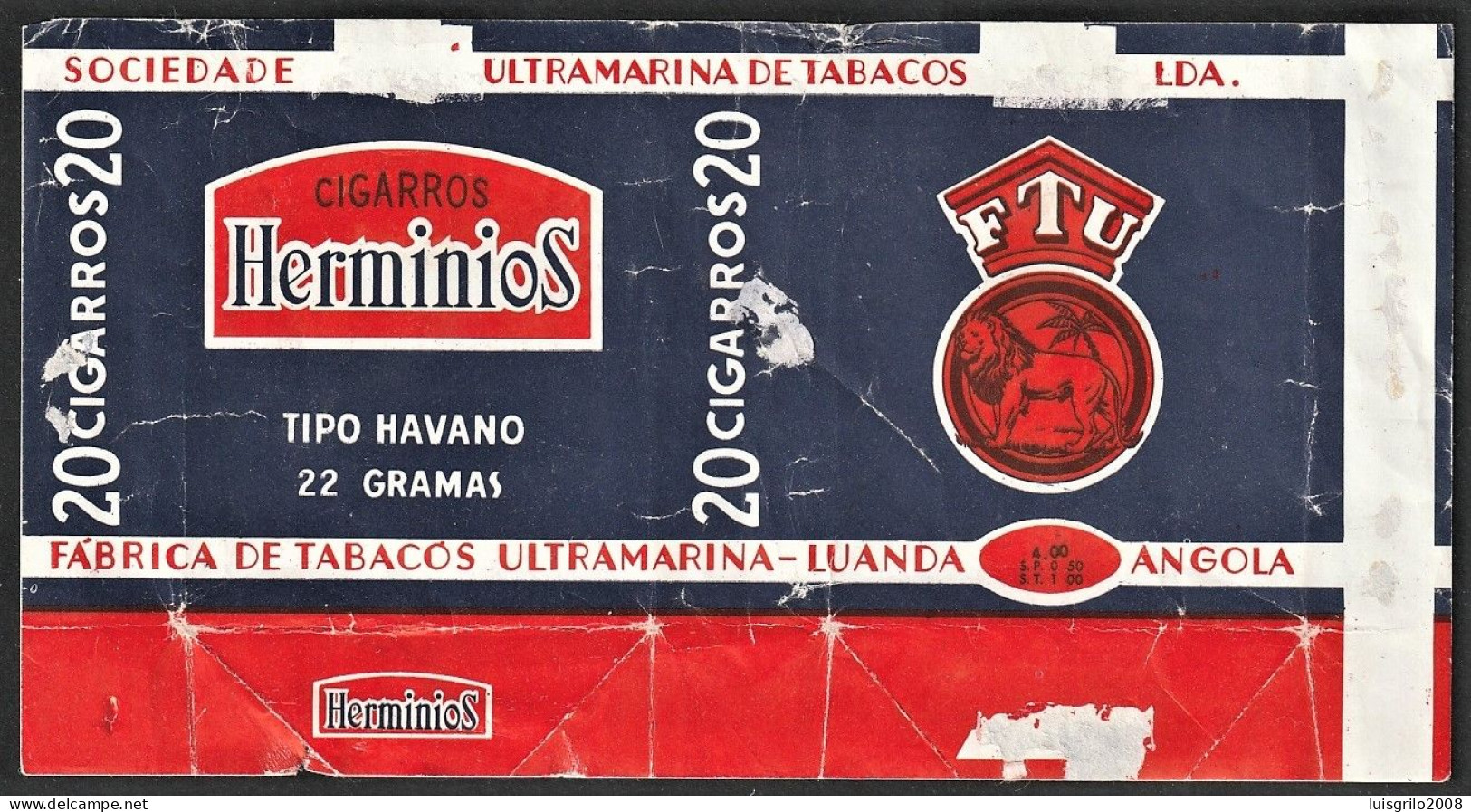 Angola, Portugal 1960/ 70, Pack Of Cigarrettes - Cigarros HERMINIOS -|- FTU Fábrica Ultramarina Tabacos, Luanda Angola - Boites à Tabac Vides