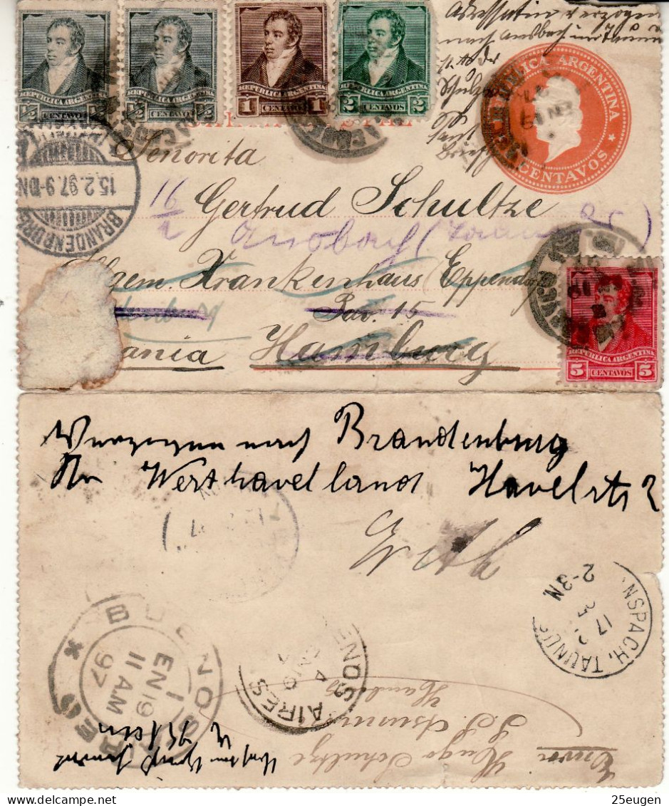 ARGENTINA 1897  CARD SENT FROM BUENOS AIRES TO HAMBURG - Covers & Documents