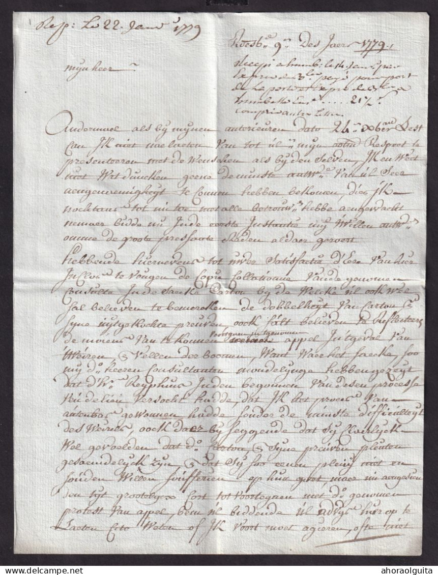 DDCC 224 - Lettre Précurseur Sous Enveloppe ROESBRUGGE 1779 Vers Gilquin à Bruxelles - Mention Par YPRE - Port 4 St. - 1714-1794 (Paises Bajos Austriacos)