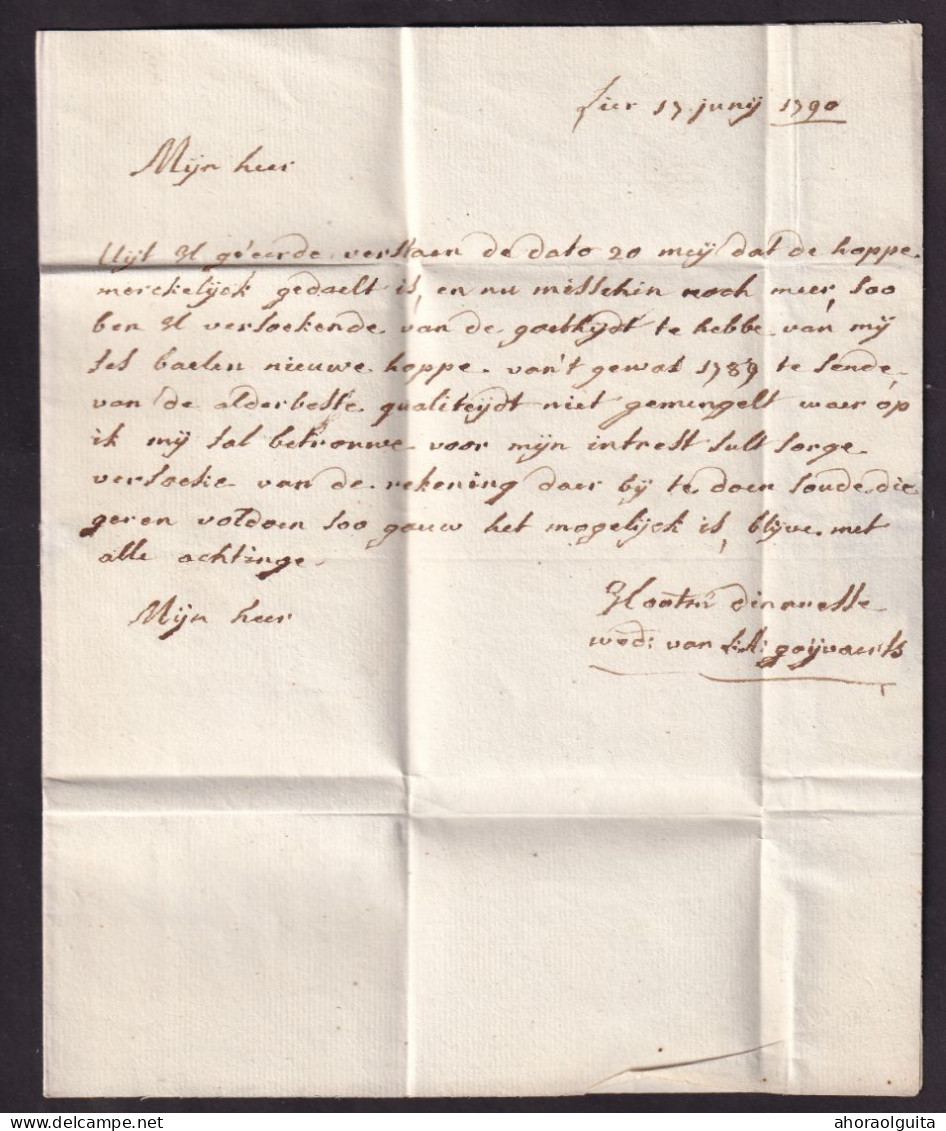 DDCC 403 - Lettre Précurseur 17 Juin 1790 (Révolution Belge) - Griffe H 14 Rouge LIERE Vers AELST - Port 3 St. Encre - 1789-1790 (Brabantische Revolution)