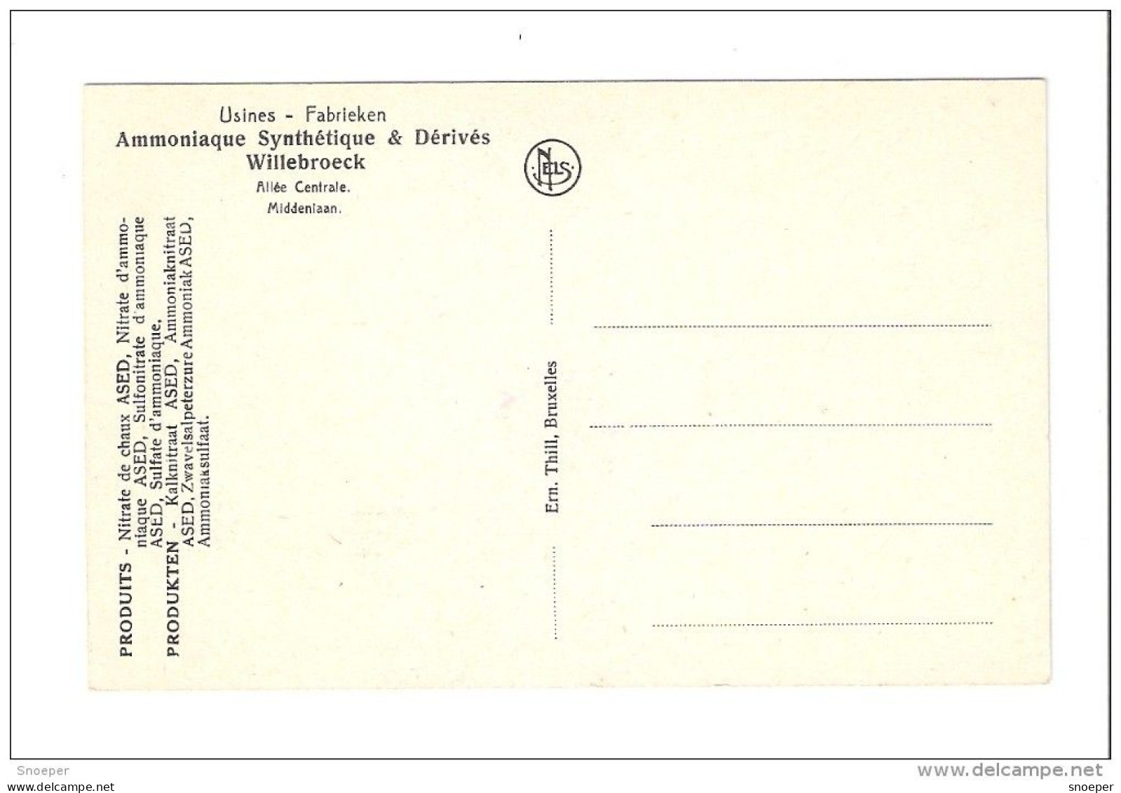 Willebroek  Usines Ammoniaque Middenlaan  , Ern.thill Bruxelles - Nels - Willebroek