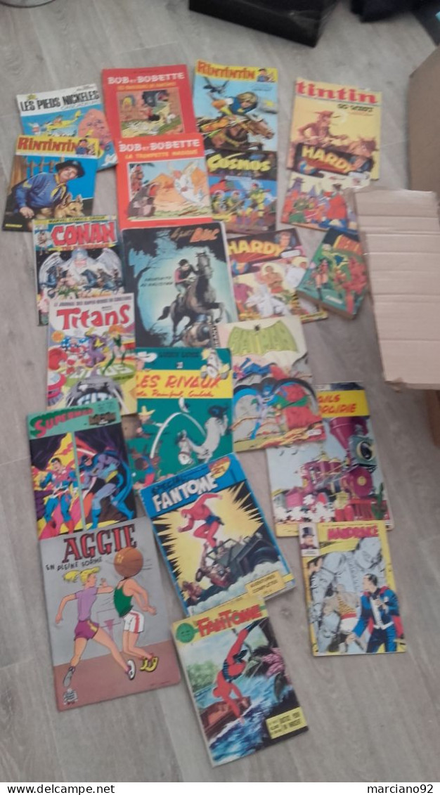 Très Intrèssant Gros Lot De BD , Dont Des Raretès , Et Quelques Tintin Et BD En Anglais , Deux Grand Cartons Et Un Sac P - Lots De Plusieurs BD