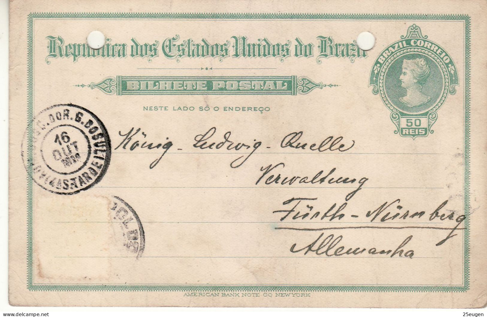 BRAZIL 1913  POSTCARD  SENT  TO FUERTH - Briefe U. Dokumente