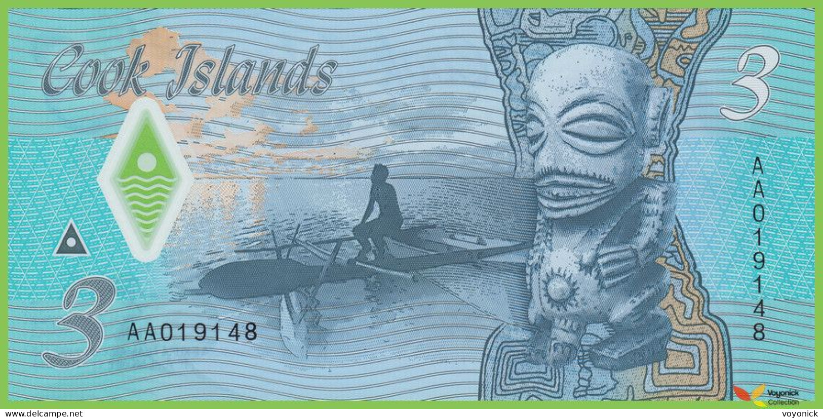 Voyo COOK ISLANDS 3 Dollars ND/2021 P11 B111a AA UNC Shark  Polimer - Cookeilanden