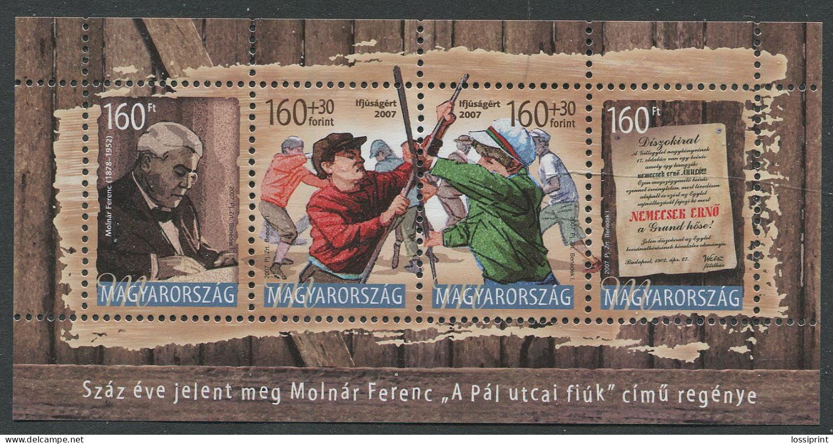 Hungary:Unused Block Writer Molnar Ferenc, Pal Street Boys, 2007, MNH - Ongebruikt