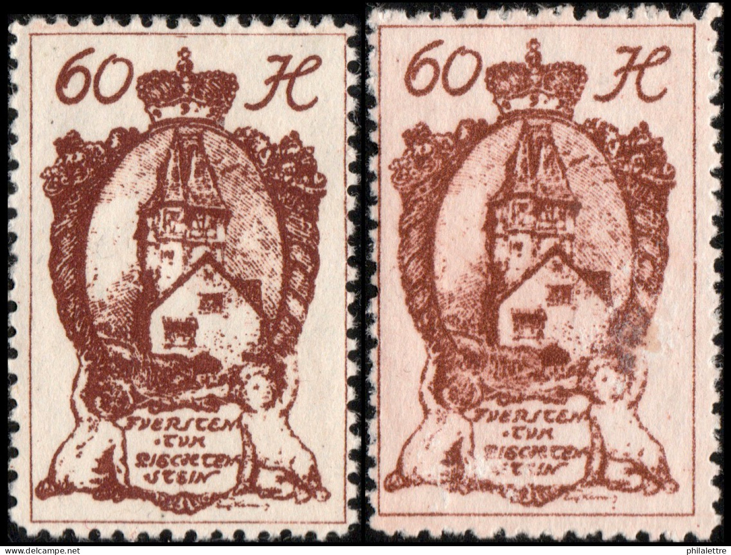 LIECHTENSTEIN - 1920 - 2x Mi.33 - 60h Reddish Brown (shades) - Mint* - Nuevos