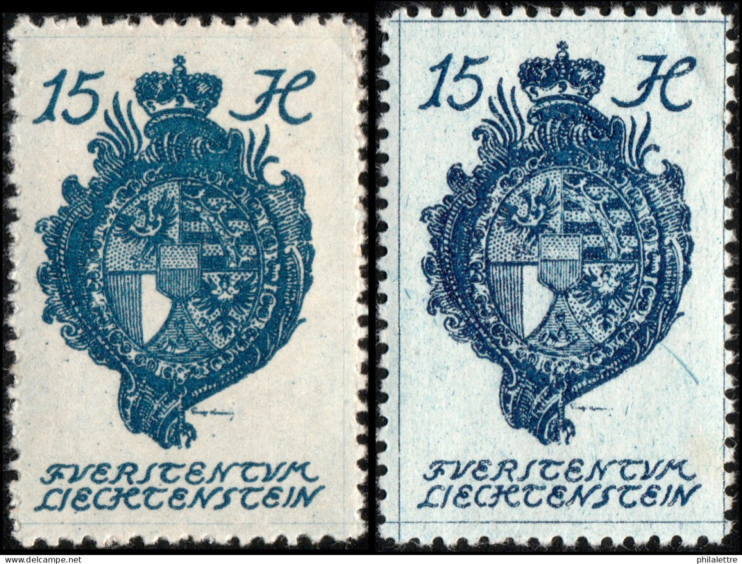LIECHTENSTEIN - 1920 - 2x Mi.27 - 15h Dark Blue (shades) - Mint* - Unused Stamps