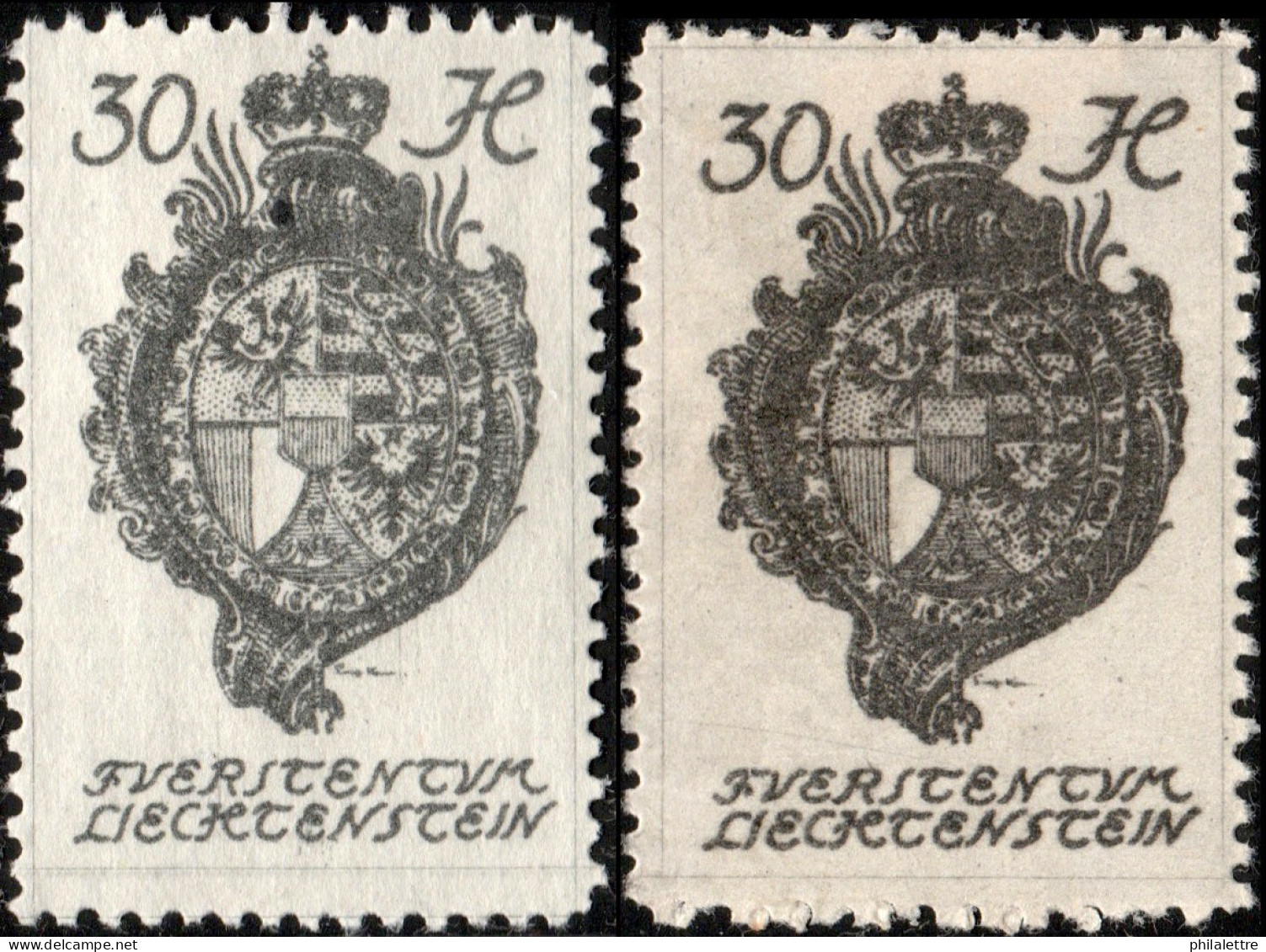 LIECHTENSTEIN - 1920 - 2x Mi.30 - 30h Grey-black (shades) - Mint* - Ongebruikt