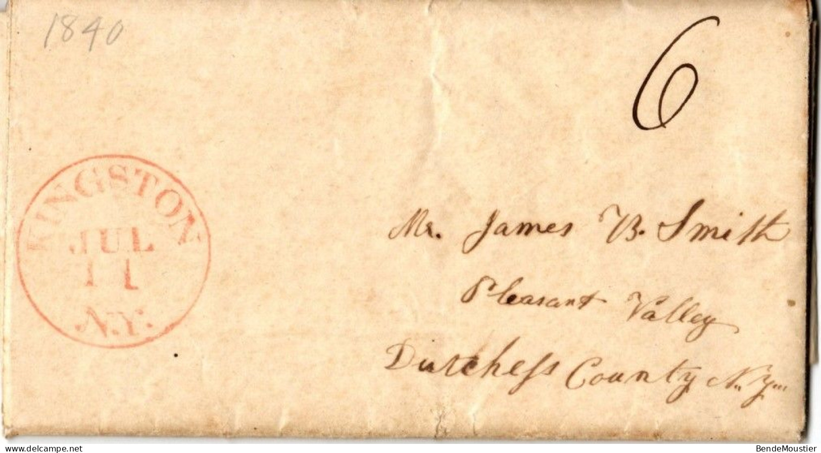 (R103) USA - Kingston 1840 - Red Postal Markings - Paid 6 Cts Rate - Dutchefs ( Dutchess) County New York. - …-1845 Préphilatélie